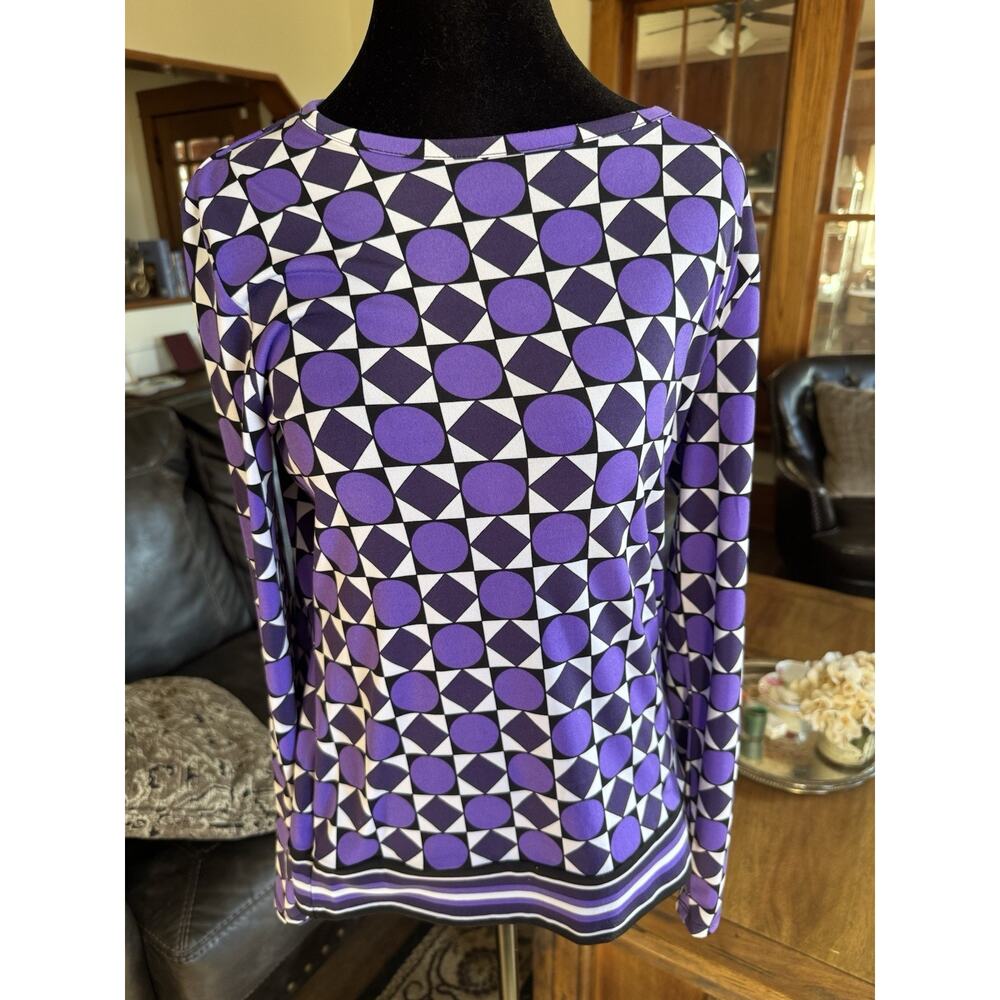 Michael Kors Purple Geometric Print Long Sleeve Top Petite Medium - Picture 2 of 12